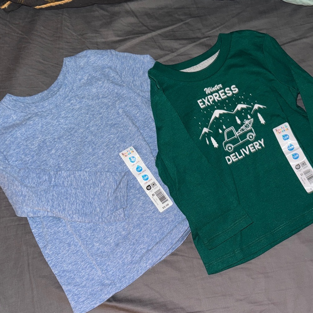 Kids Long Sleeve Shirt Set - Blue & Green